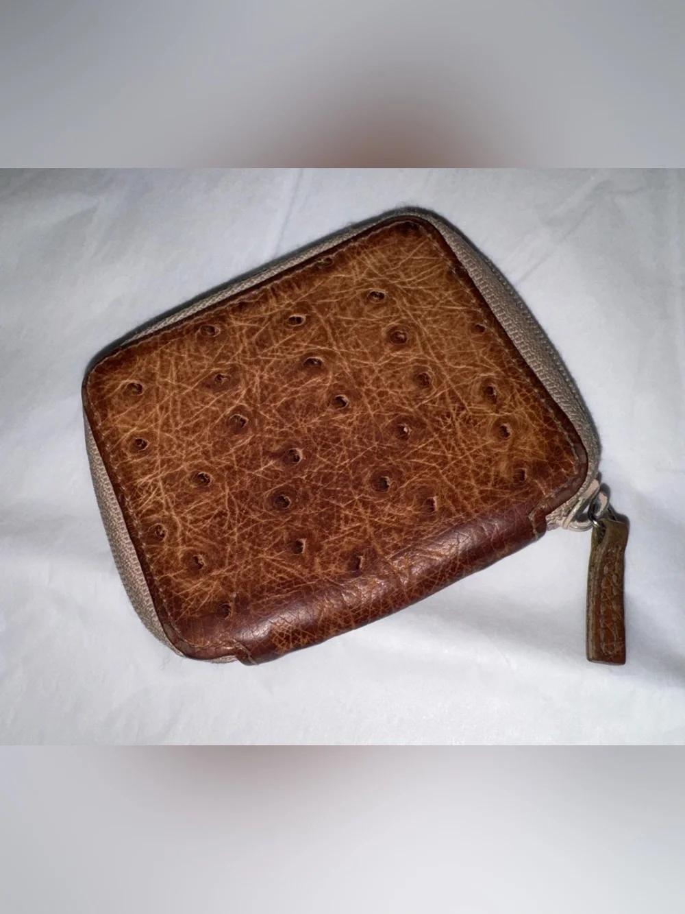 Gucci AUTHENTIC Vintage Brown Ostrich Leather Coin Purse Pouch Wallet - Picture 5 of 16